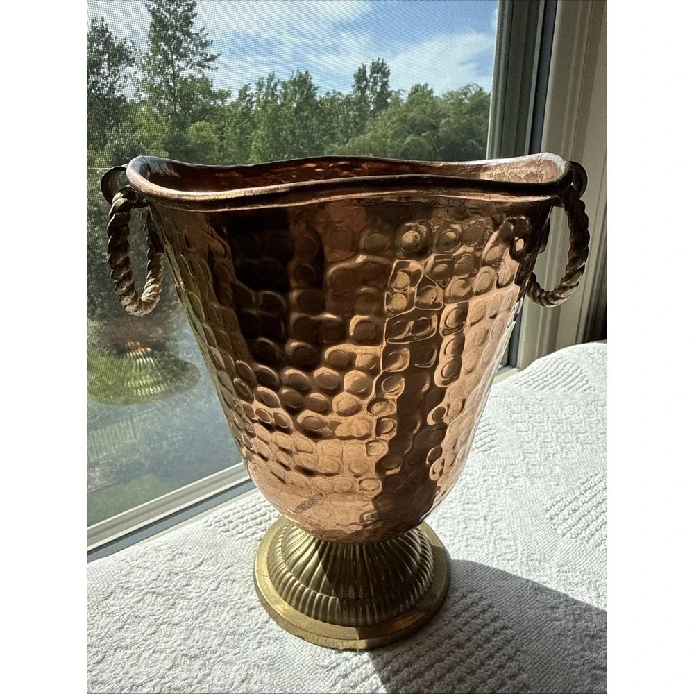Vintage‎ Hammered Copper & Brass Ice Champagne Bucket Rope Handles